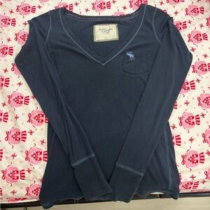 Abercrombie and Fitch Navy Long Sleeve V-Neck Shirt